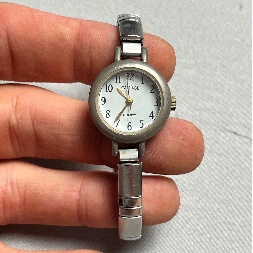 Carriage by Timex Womens Silver‎ Tone Expansion Band Quartz Watch White Dial RR